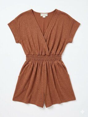 Loveriche Small Rust Brown Textured Romper Coastal Cowgirl Boho Vacation Core